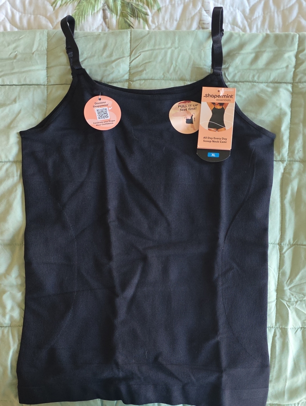 Shapermint Black Scoop Neck Cami with Adjustable Straps